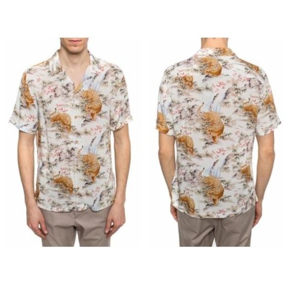 AllSaints Sumatra Short Sleeve Shirt Mens Top Oriental Tiger Print Medium $109 - Picture 1 of 13